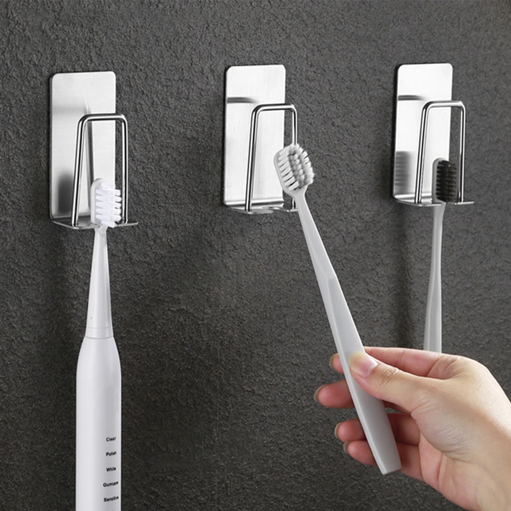 

2 pcs Toothbrush Holder Rack Stainless Steel Wall Mounted Electric Cup Storage Bathroom Organizer Shower Dispenser Stand Family