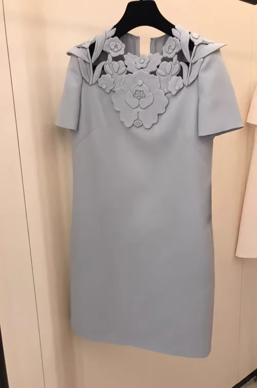 

ON SALE!$388 Dress Fashion Women's Pink Silk Dress Elegant Hollow Out Blue Wool Dress For Ladies