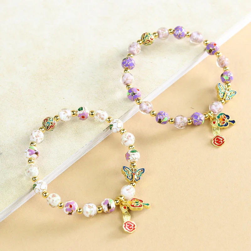 Cloisonne Bracelet Women's Light Luxury High-end Glazed Cloisonne Enamel Color Temple Blessing and Exorcism Hand String Jewelry