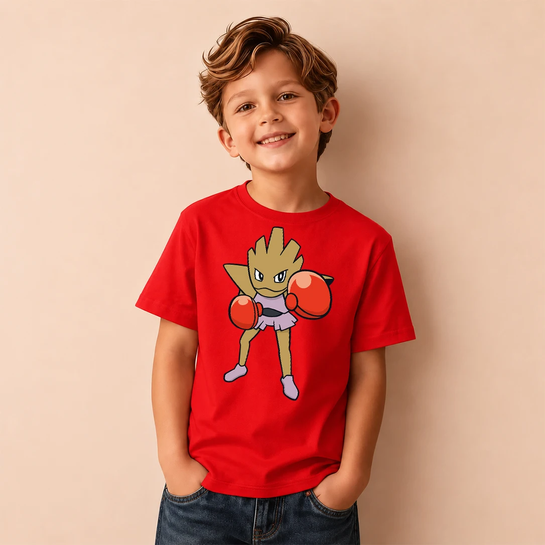 Kids T-shirt Pokemon Hitmonchan Print Short Sleeve Tee Boys Girls Casual Tops Birthday Gift