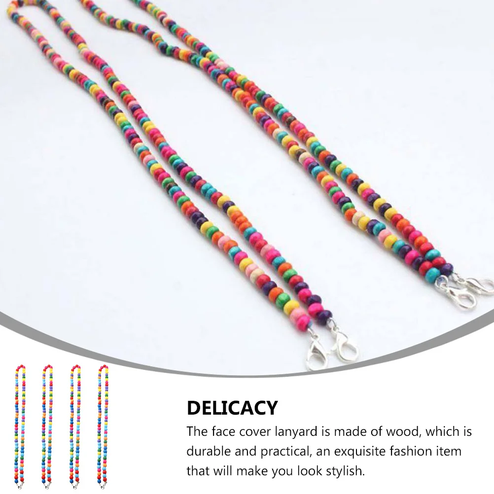 

4Pcs Colorful Wooden Beads Mask Chains Multi-Purpose Eyeglasses Holders Mask Necklace Holder for Daily Use Casual and Formal