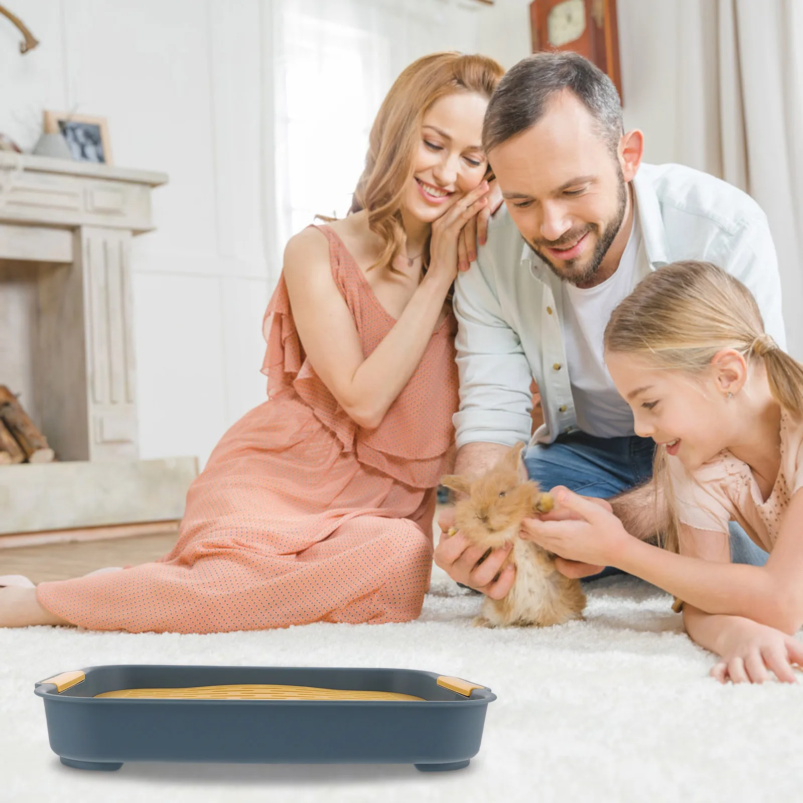 

Plastic Pet Bunny Supplies Rabbit Litter Box Hamster Toilet Trainer Navy Anti Fall Potty Cage Rectangular Design Flat Bottom Non