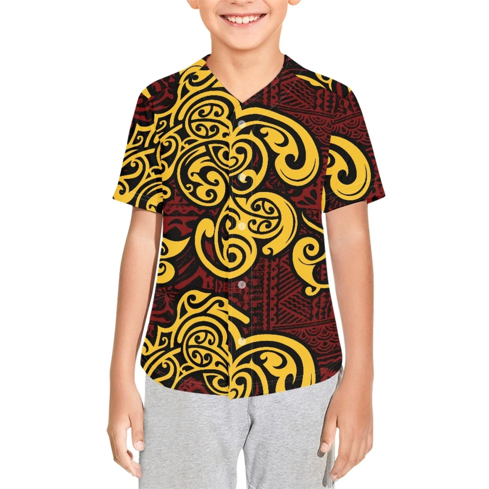 Polynesian Tribal Samoan Totem Tattoo Samoa Prints Boy's Baseball Jersey Kid's Short Sleeve Girls Hip Hop T Shirts Children's