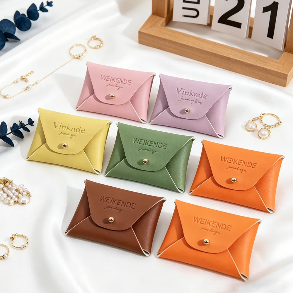 

50/100Pcs PU Jewelry Bags Custom Logo Ring Necklace Earrings Bracelet Organizer Gift Packaging Bag Travel Leather Rivet Sack Box
