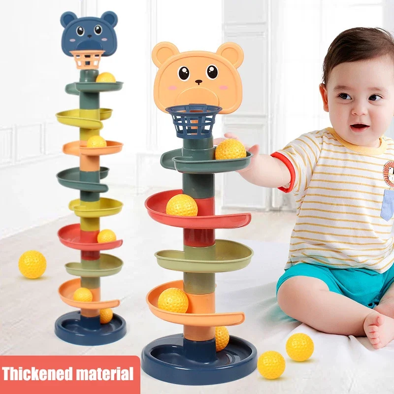 

Montessori Baby Toys Rolling Ball Pile Tower Finger Skill Training Educational Games Rotating Stacking Track Infants Development