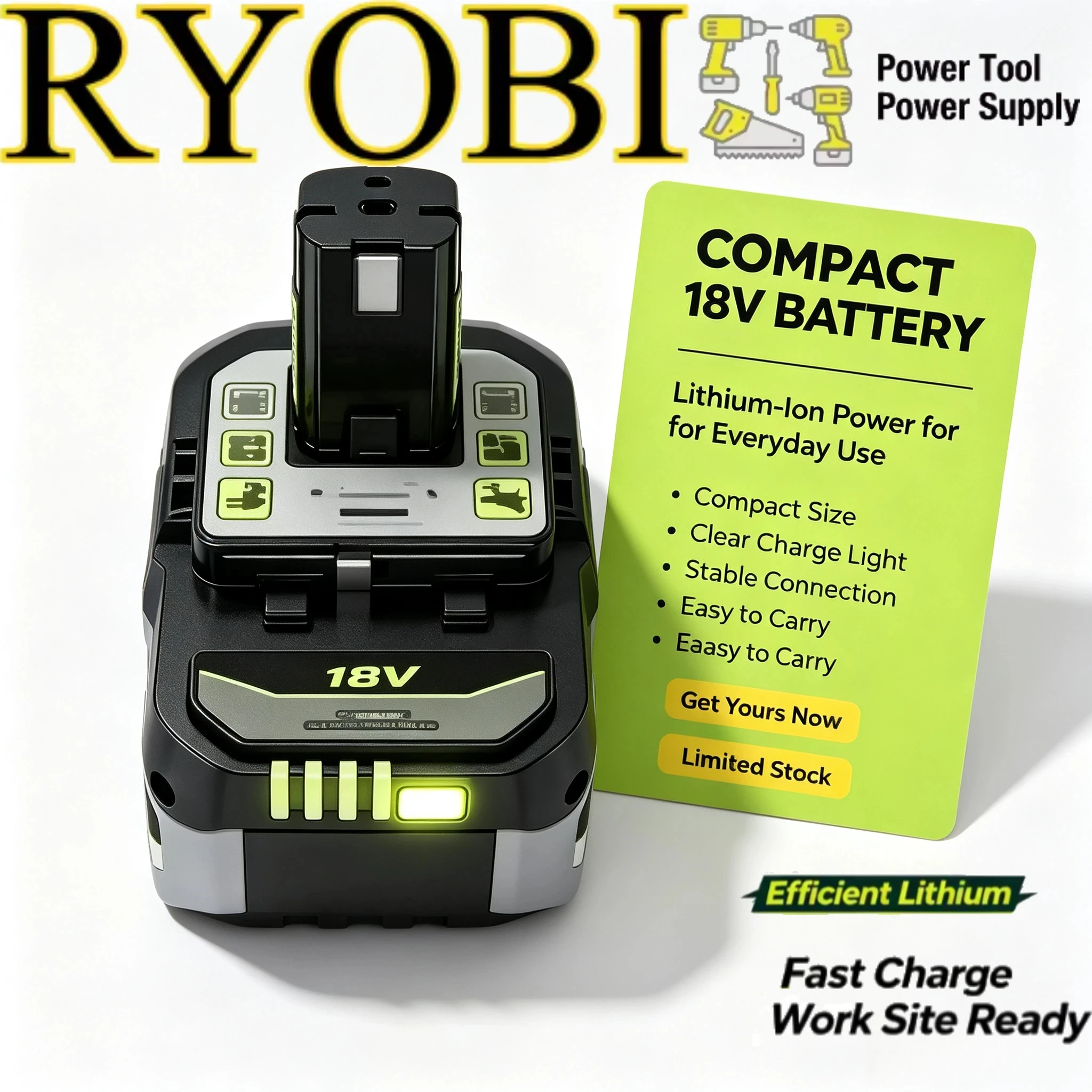 Genuine RYOBI ONE+ 18V 6.0Ah Replaceable High-Capacity Battery,Enhanced Li-ion for Longer Runtime All DIY ONE+ Power Tools