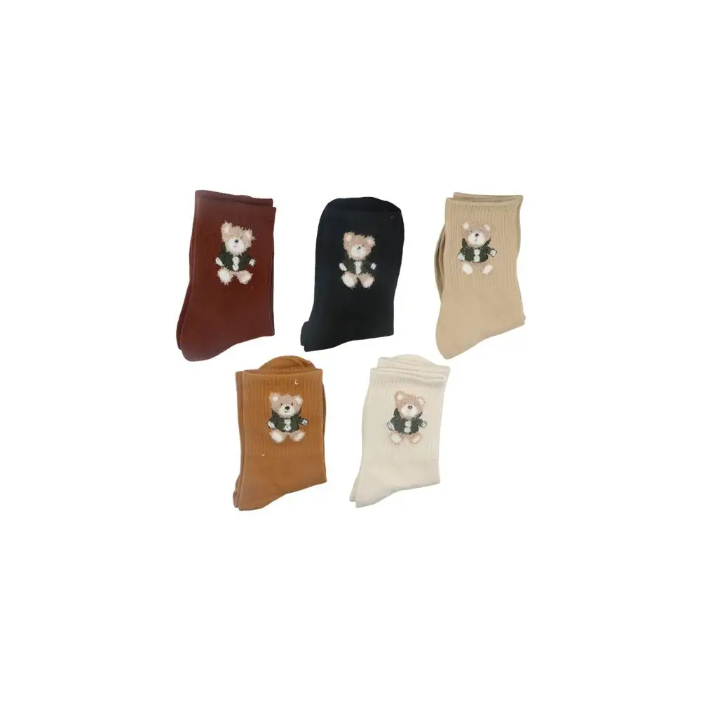 

Harajuku Casual Bear Patten Cartoon Middle Tube Hosiery College Style Hosiery Girls Cotton Socks Korean Style Socks