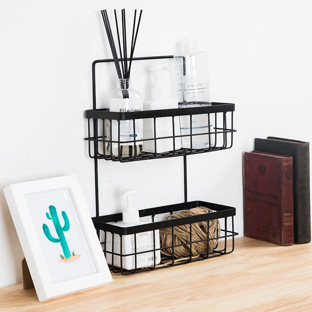 

Double Layer Mounted Wall Mounted Home Organizer Storage Basket Wall Basket Iron Hanging Rack Bathroom Kitchen