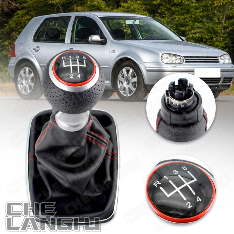 

For VW Bora MK4 Golf 4 Jetta 4 GTI GTD 98-04 5 / 6 Speed 12mm Car Gear Shift Knob With Chrome Frame PU Leather Boot