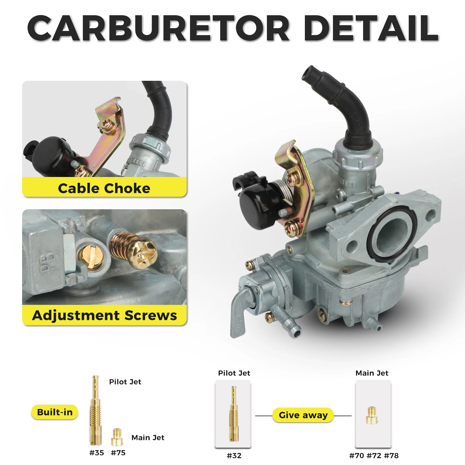 NIBBI Motorrad-Vergaser PZ19mm Vergaser 35mm Schwamm-Luftfilter für DY100 Sun Locomotive 50cc-125cc ATV Dirt Bike Roller Motor – Detail 5