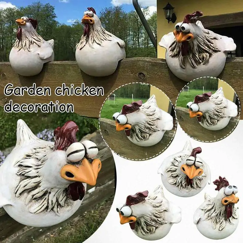 Funny Chicken Fence Decor Statues Resin Garden Farm Yard Chicken Hen Sculpture Art Craft Courtyard Housewarming Home Decoration