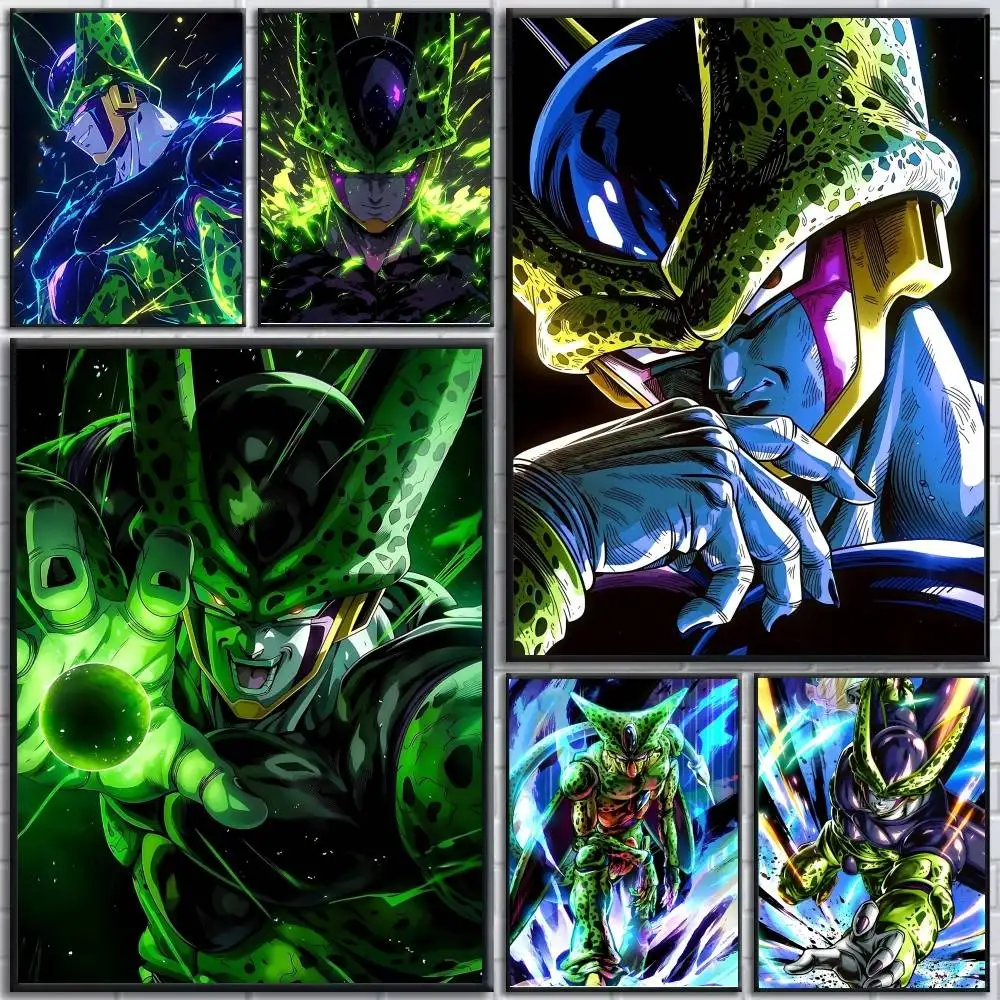 Anime DRAGON BALL Cell Poster, selbstklebender Papierdruck, für Zuhause, Wohnzimmer, Schlafzimmer, Eingang, Bar, Café, Kunst
