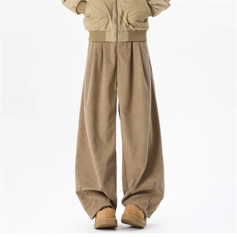 

Spring Men's Casual Straight Wide-Leg Corduroy Pants American Retro Streetwear Trousers 2026 Hip Hop Y2K Baggy Pantalones Hombre