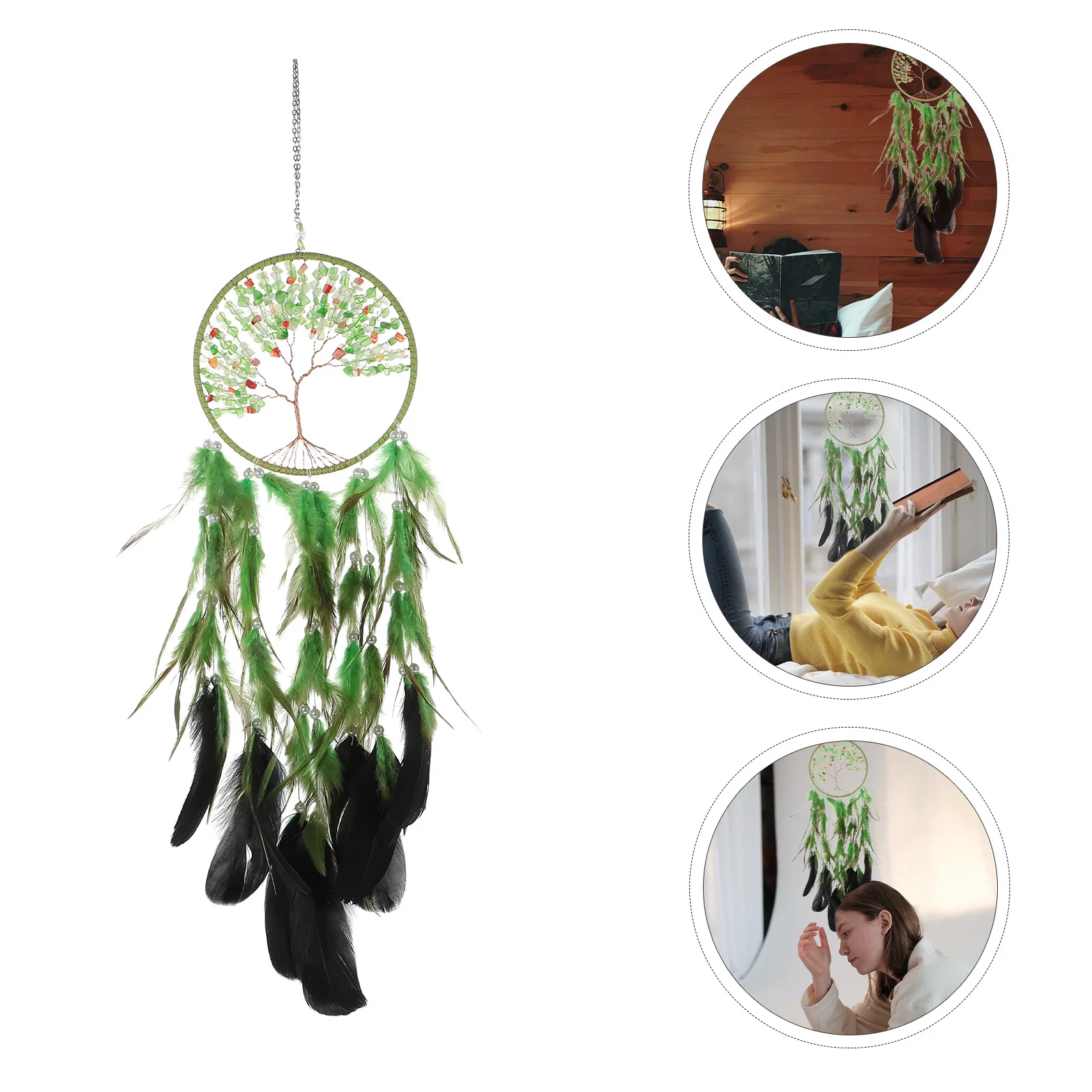 

1Pcs Life Tree Crystal Dreamcatcher Bohemian Home Pendant Unique Wall Decor Bedroom Hanging Adorn Plume Dream Catcher