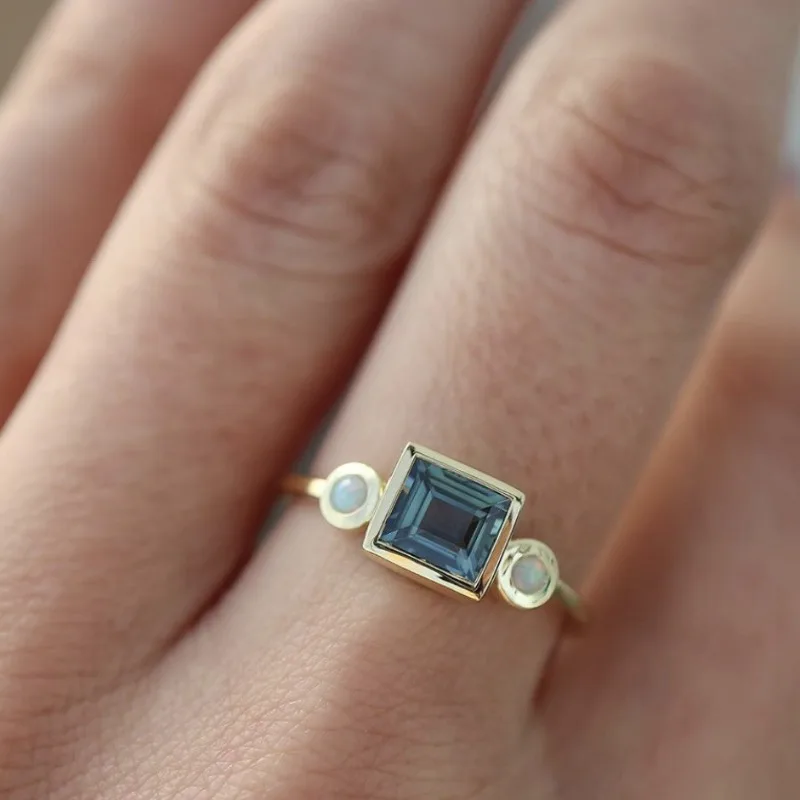 New Gold Three-piece Ring Set, INS Trendy Gem Inlaid Rings, Fashion Stackable Finger Jewelry Accessories for Women Daily Wear