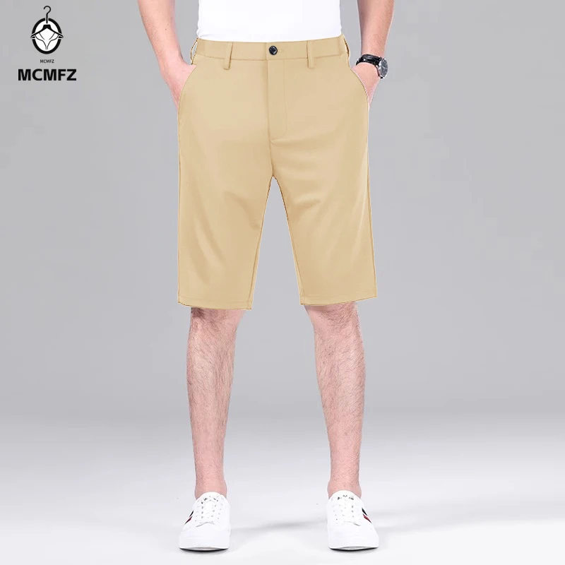 Premium Woven Male Office Shorts No Iron Easy Care Belt Compatible Side Pocket Formal Event Daily Knee Length Bottoms