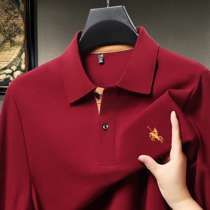 

100% pure cotton long sleeved men's polo shirt autumn fashion golf small horse logo embroidery hot selling brand casual T-shirt