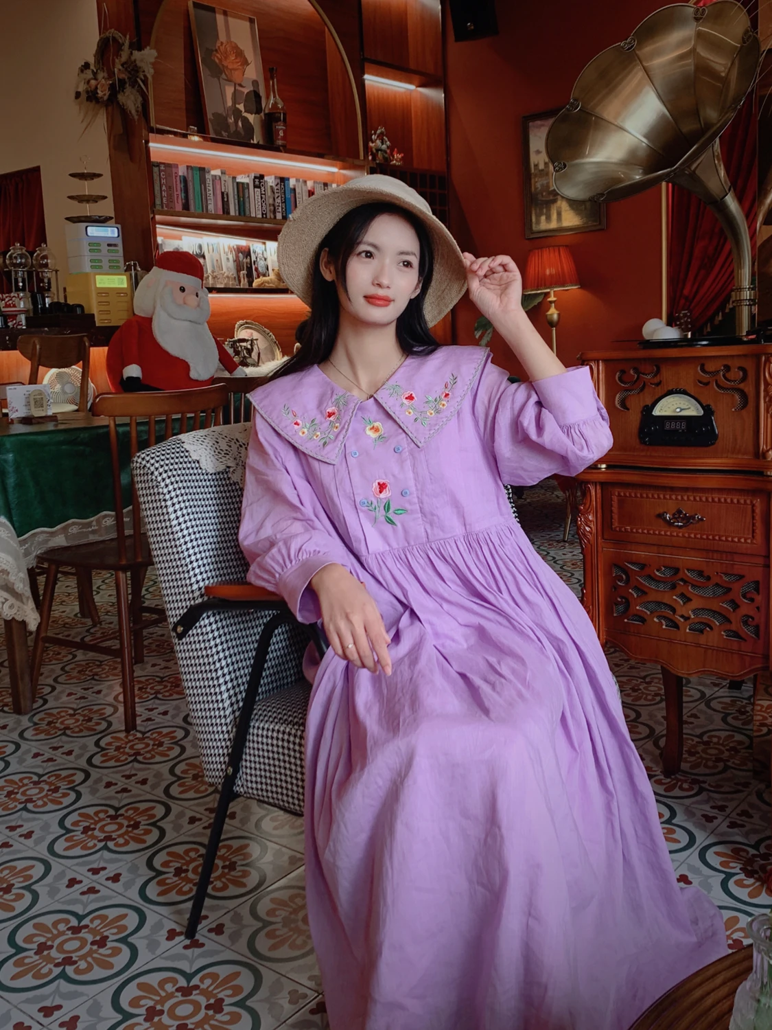

TIYIHAILEY Spring Autumn Women Ladies Ramie Cotton Embroidery Dress Full Sleeve Fashion 2025 New Long Mid-Calf Turn Down Collar