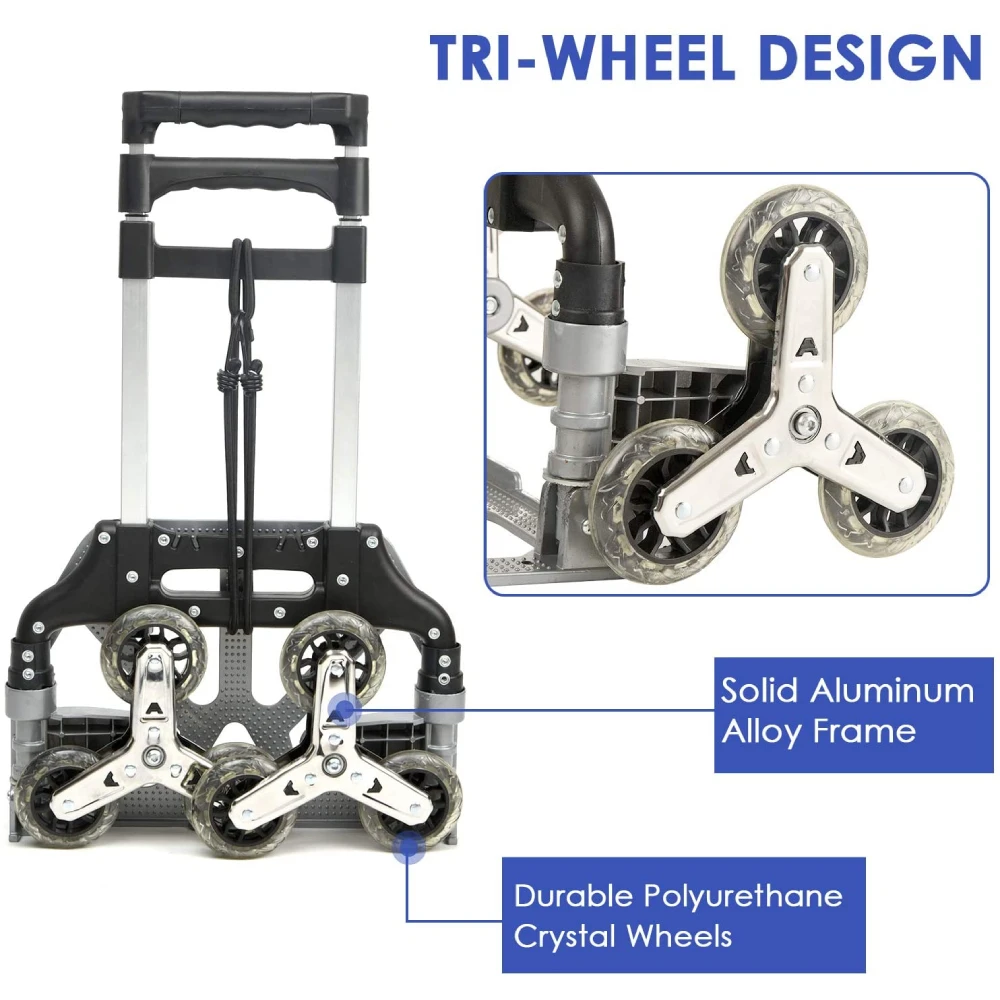 Imagem -03 - Carrinho de Escada com Cord Bungee Carrinho Dobrável Caminhão de Mão Todo o Terreno de Carga Bolsa Rodas de Cristal 150kg
