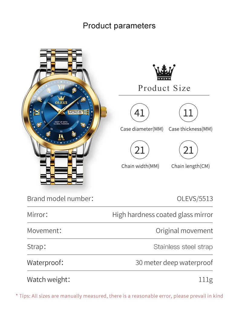 OLEVS Quartz Watch for Men Luxury Diamonds Gold Watch Waterproof Luminous Stainless steel Business Men\'s Quartz Watch Mens Watch