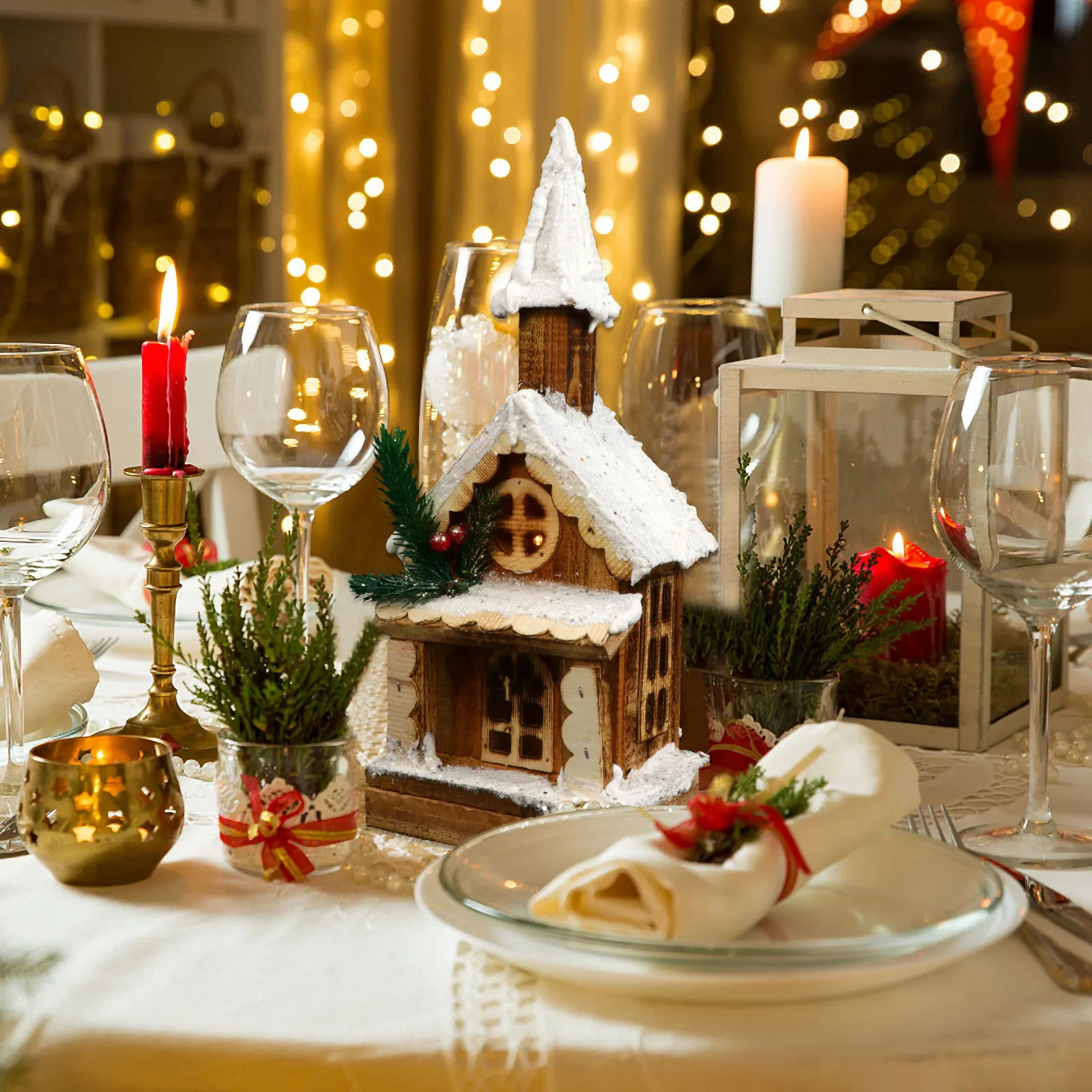 

1Pcs Christmas Wood Adornment Festive Luminary Ornament for Living Room Bedroom Room Xmas Gift Idea