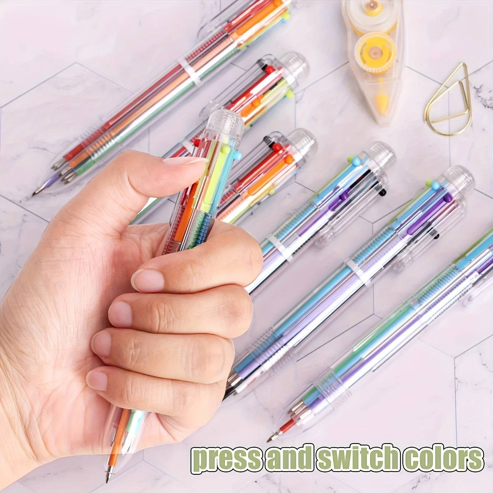 6/12 Stück 0,5 mm 6-in-1-Mehrfarben-Kugelschreiber: 6 transparente Kugelschreiber für Büro, Schule und Geschenke – Detail 4
