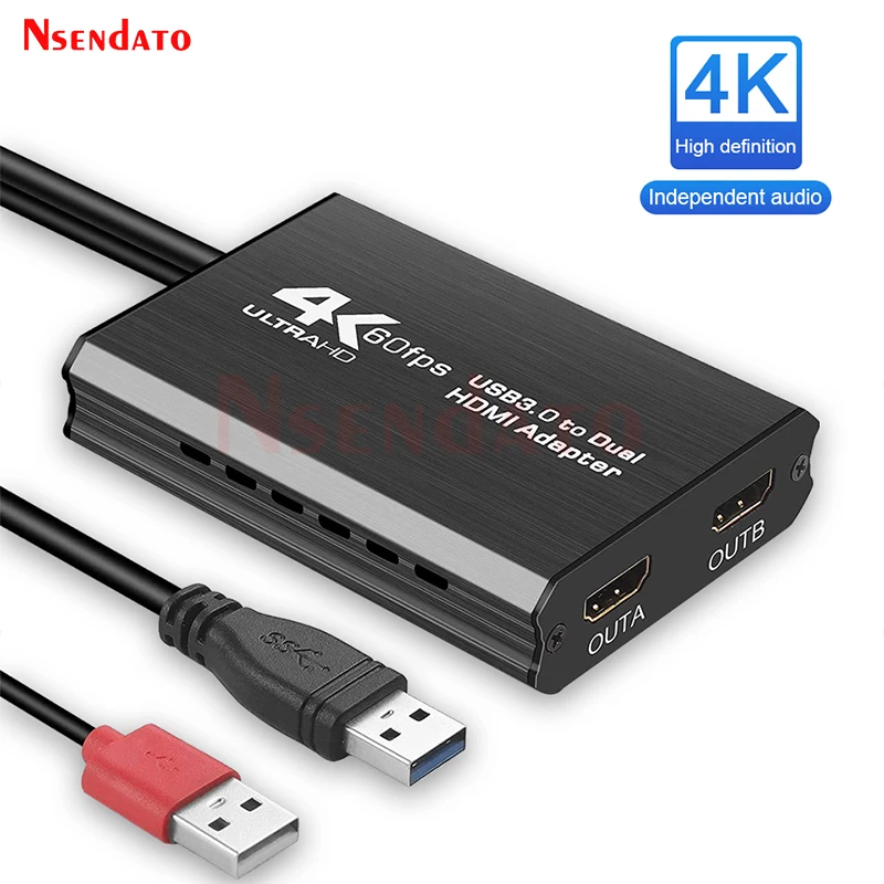 

4K 60Hz USB 3.0 TO Dual HDMI Display Adapter Converter USB3.0 adapter 4k Dual HDMI Output Adapter For PC External Graphics Card