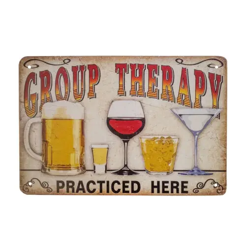 Funny Novelty Group Therapy Beer Wine Tin Wall Sign Man Cave Bar Pub Cafe Decor-Aluminum