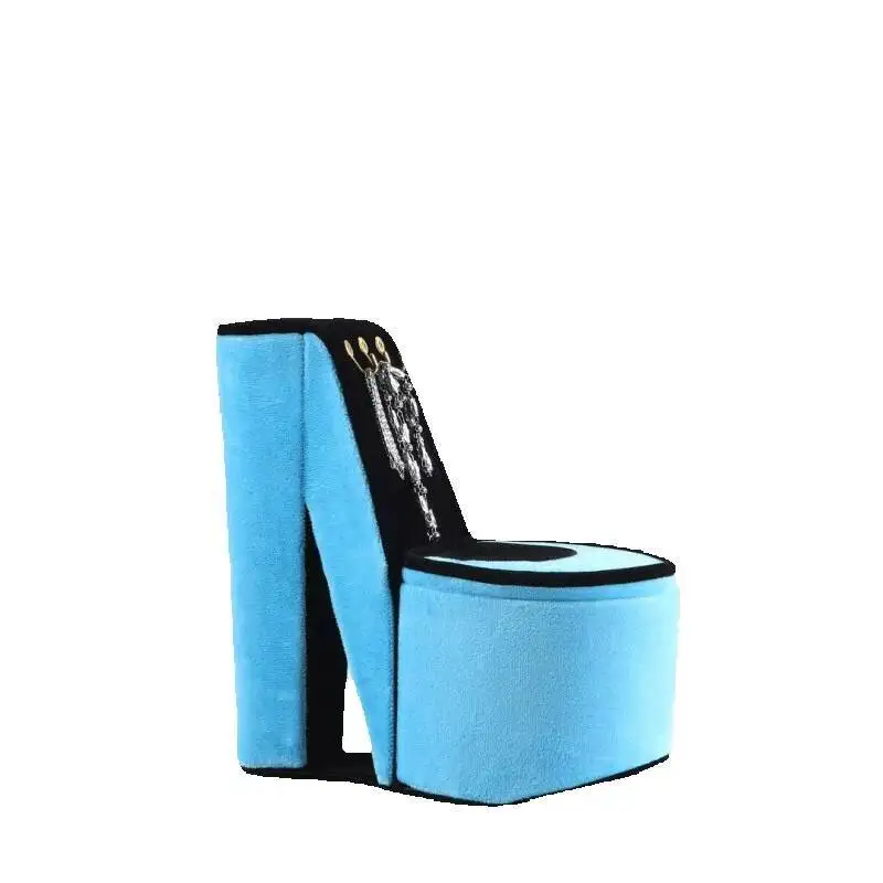 

2025 New Fashion Blue Turquoise 9-inch Velvet Design Women's High Heel Hanging Jewelry Display Box Jewelry Storage Box