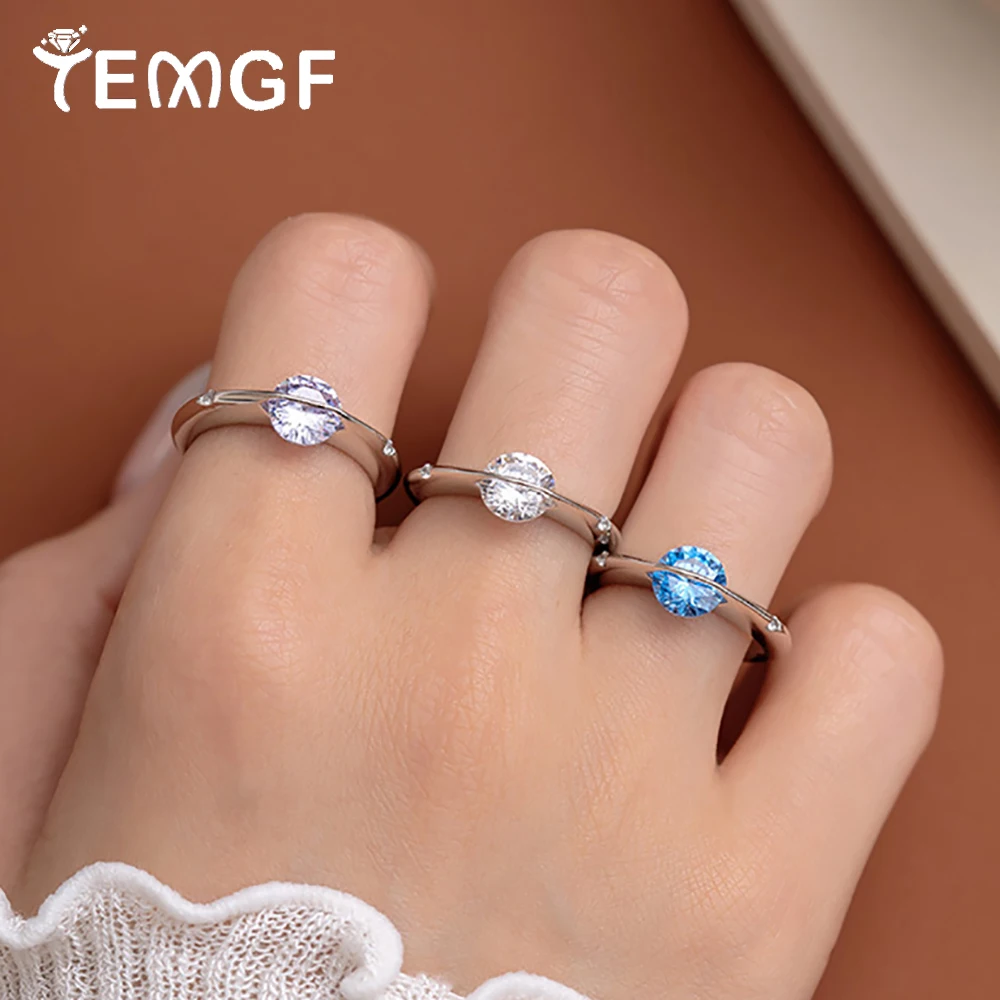 

TEMGF Zircon/Moissanite Ring for Women 6.5mm/7mm Rotatable Solitaire Diamond S925 Sterling Silver Wedding Band Fine Jewelry