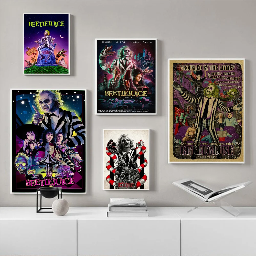 Classic Horror Movie B-Beetlejuices Anime Posters Sticky Waterproof Paper Sticker Coffee House Bar Kawaii Room Decor