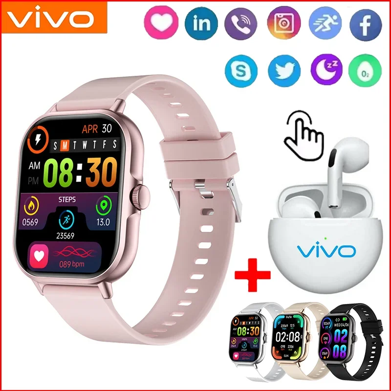 VIVO Smartwatch, Android IOS, Geschenk, Bluetooth-Anruf, Smartwatch 2025, Touch-Dial, Musik, Fitness-Tracker, Sportuhren + Kopfhörer, NEU