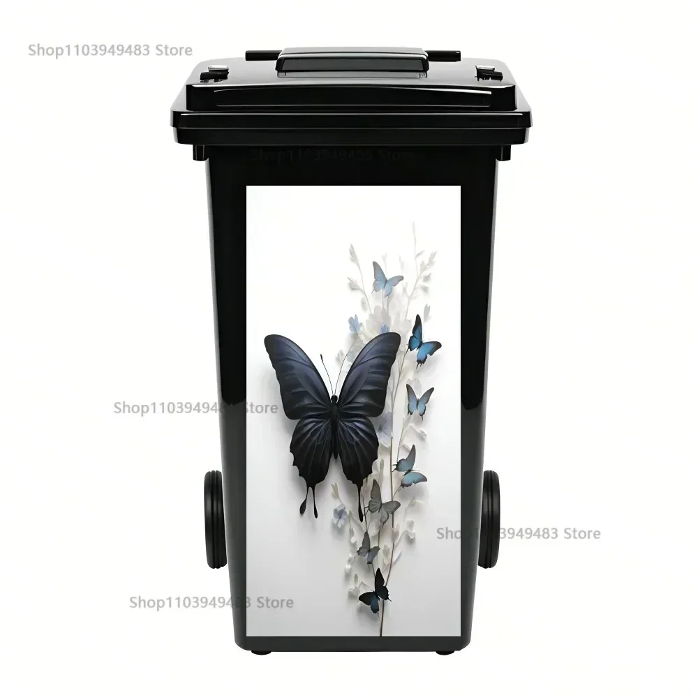 Butterfly Series Flowers Art Mural Self-adhesive Garbage Bin Wrap Stickers for Home Decor PVC Waterproof Trash Can Renovation