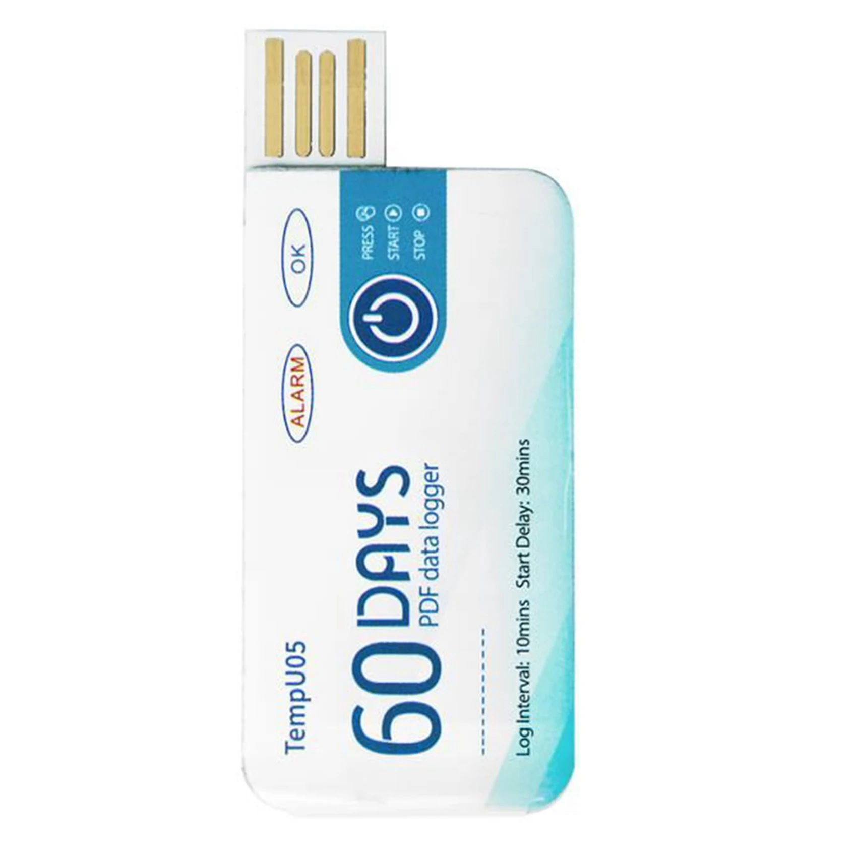 Temperature Data Logger, Gravador USB, Single Use Record Instrument, PDF TempU05, 60 Dias