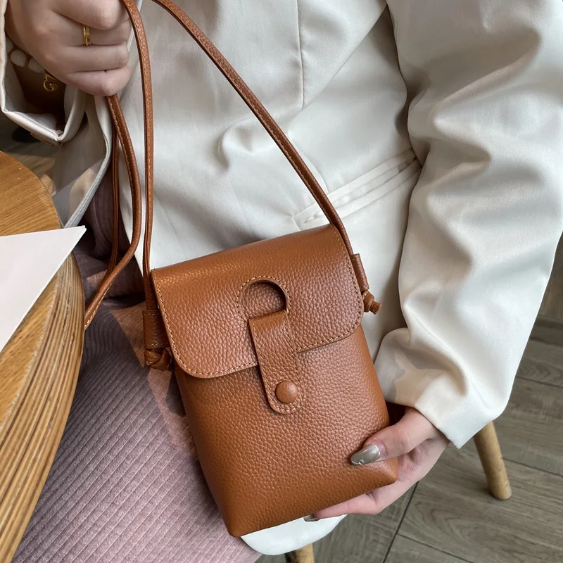 Leather Mobile Phone Bag Female Crossbody 2024 New Style Bag Cowhide Fashion High-grade  Shoulder Bag Purses And Handbags