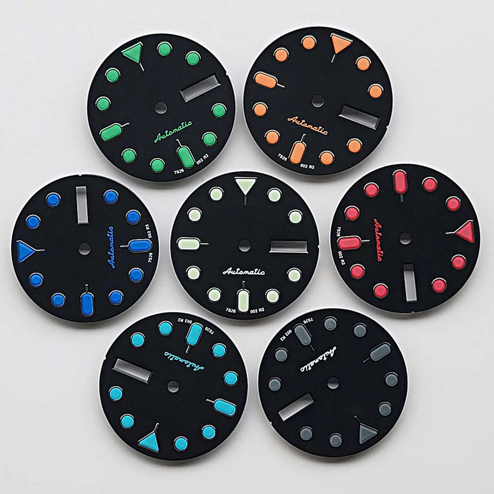 

28.5mm S 5 Logo SKX007 Black Dial Suitable for NH36/4R36 Movement Green Luminous Dual Calendar Watch Modification Accessories