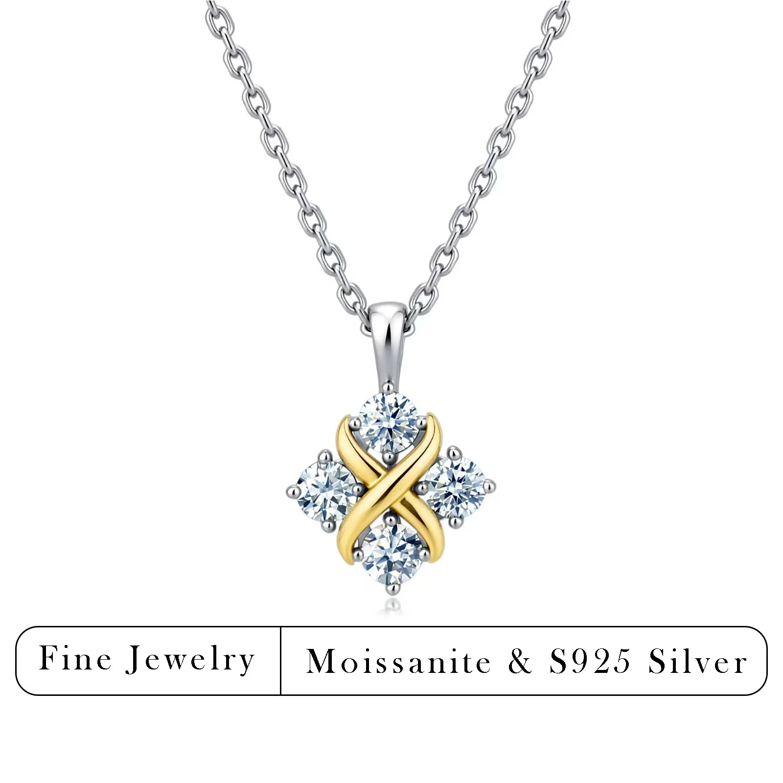 0.4CTW GRA Certified Moissanite Pendant Necklace 925 Sterling Silver TwoTone FourLeaf Clover Necklaces for Women Fine Jewelry