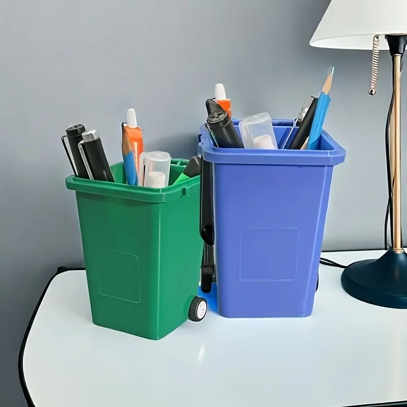1pc Portable Mini Office Desk Trash Bin Pen Holder - Office Supplies Storage view 3