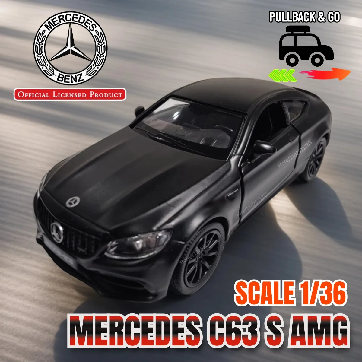 Mercedes C63 S AMG Pullback Car Model Toy Replica 1:36 Scale Diecast Miniature Art Kid Boy Traffic Vehicle Figure Gift