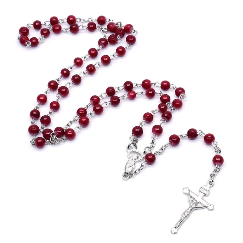 6mm Rosary Glass Beads Jesus for Cross Pendant Necklace Charm Chain Jewelry Chri DropShipping