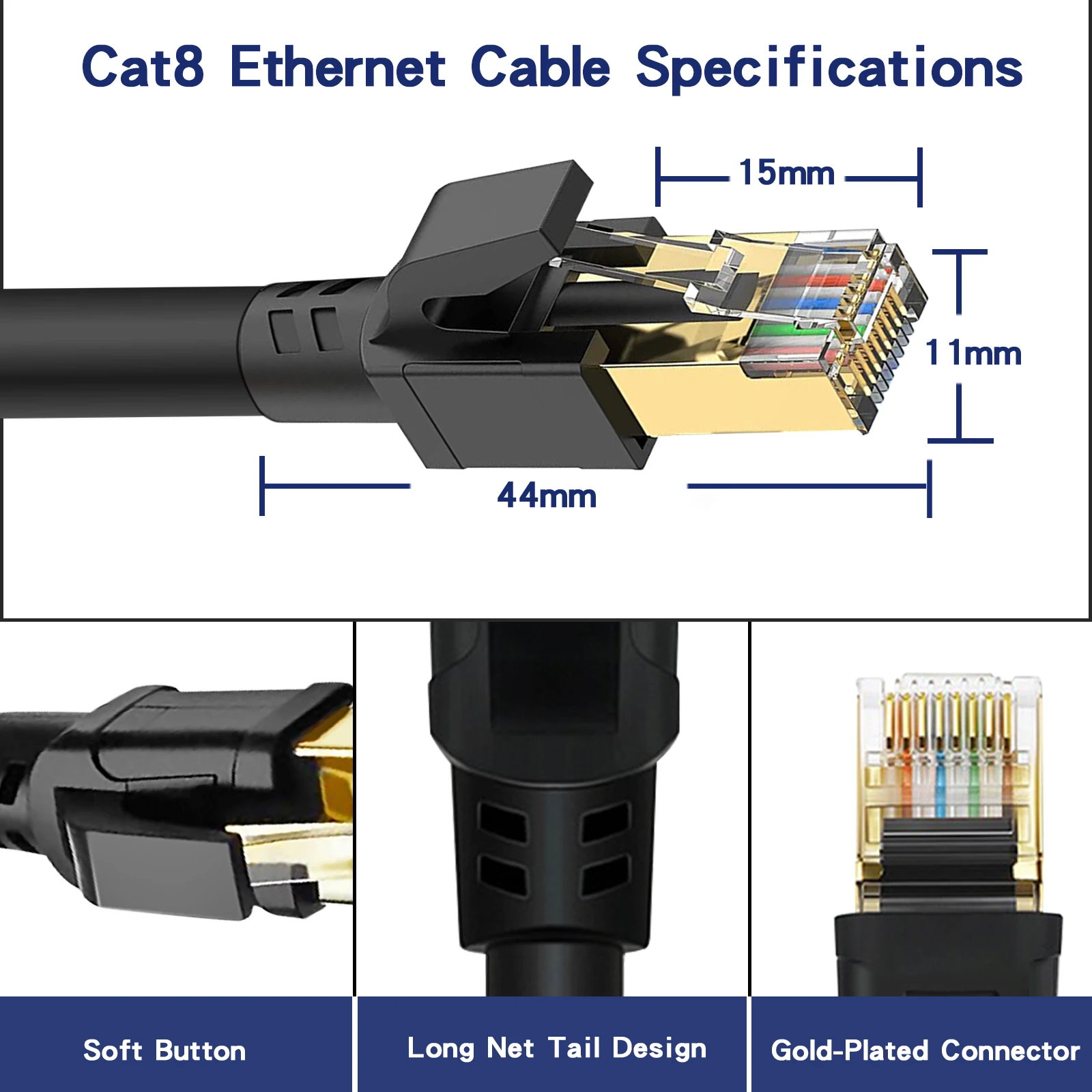 Hochgeschwindigkeits-Cat 8-Ethernet-Kabel 40 Gbit/s 2000MHz SFTP RJ45-Netzwerk Internet-LAN-Patchkabel für Laptops PS5-Router Cat8-Kabel