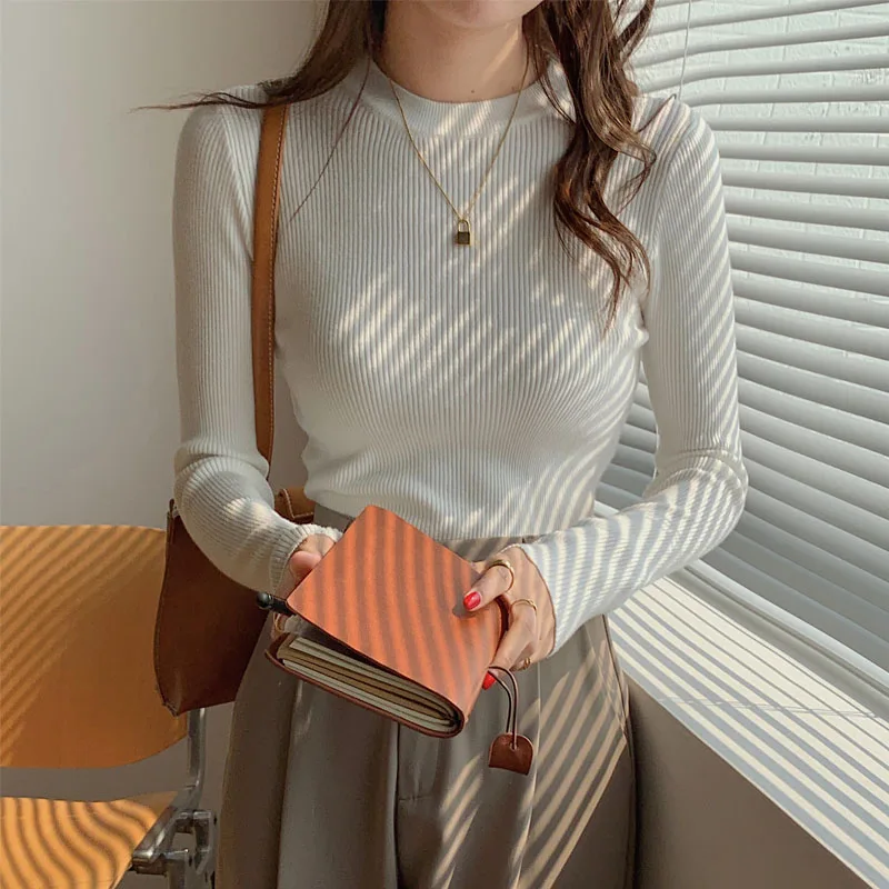 

Sweaters Fashion Long Sleeve Knitted Sweater Women Pullovers Slim O-Neck Knit Sweater Pullover Women Tops Sueter Feminino Q3321