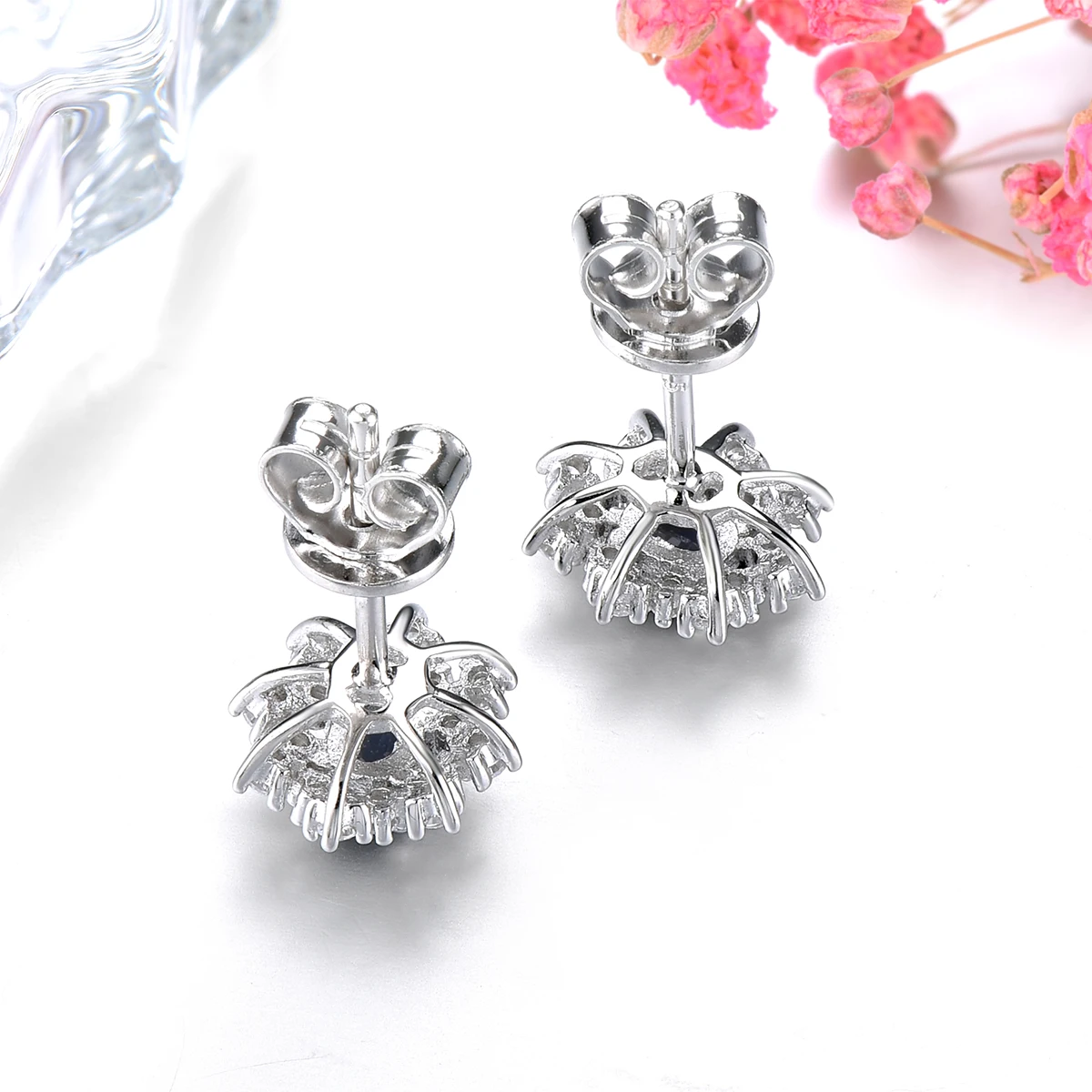 Natural Blue Sapphire S925 Sterling Silver Stud Earring 0.45 Carats Genuine Precious Gemstone Classic Fine Jewelry Design view 5