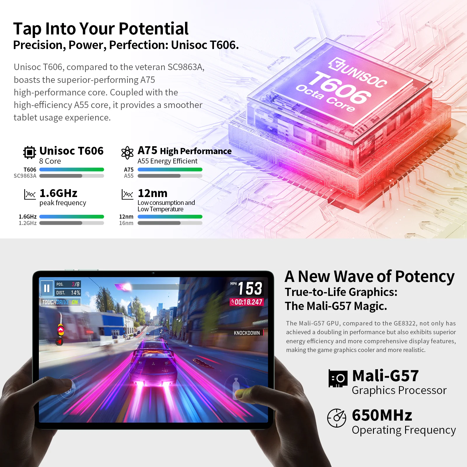 TECLAST T40HD Gaming Tablet, 10.4 inch Android 13 Phablet, 8GB (+ 8GB expand) RAM + 128GB ROM (TF 1TB), T606 octa-core, 2000x1200 FHD 2K, dual SIM +