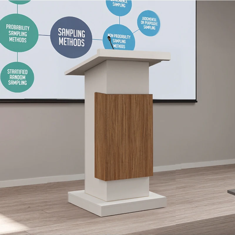 Modern Portable Wooden Podium Stand Comfortable MDF Stainless Steel Materials for Classroom Conference Mall or Hotel Use