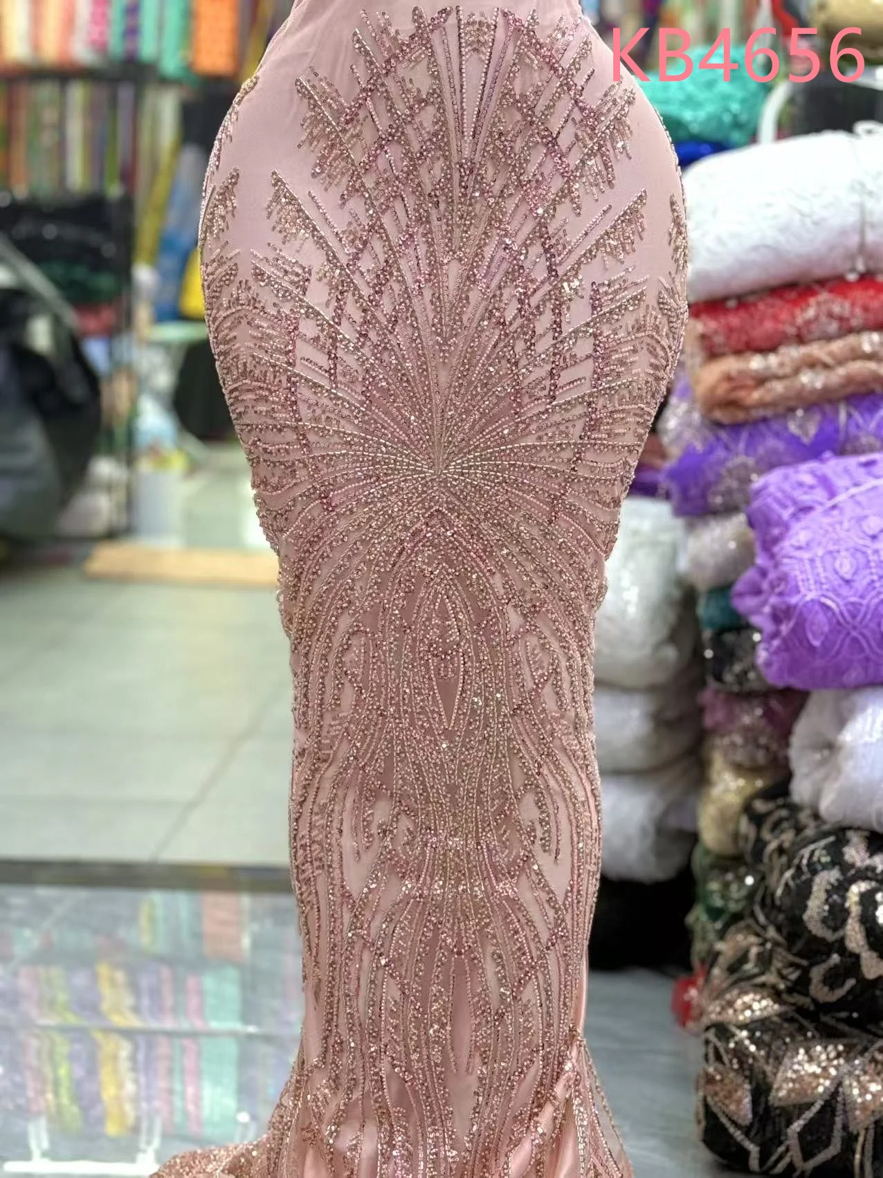 

Heavy 5 Yards Dubai Beads Fabric High Quality Fabric 2025 Beads Tulle Lace Fabric With Sequins Embroidered Net For Sewing KB4656