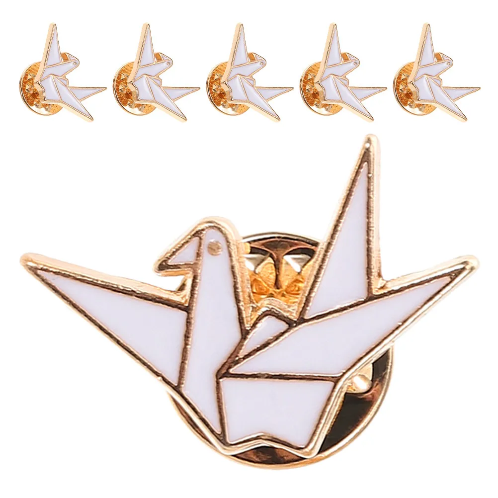 6Pcs Origami Crane Brooch Pins Cartoon Style Cute Metal Lapel Pins for Daily Wear Clothes Backpacks Sweaters Pin Badges