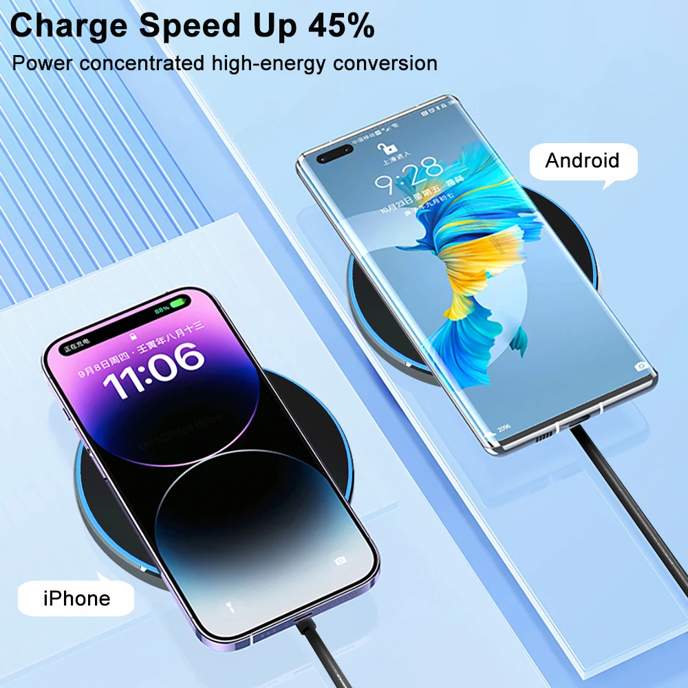 Wireless Charger Pad Ultra-thin Induction Charger for Samsung Galaxy S24 S23 Fast Wireless Charging Station for iPhone 15 ProMax