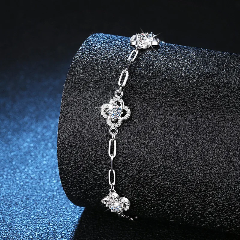 0.6ctw D Color Moissanite Flower Charm Bracelet for Women 925 Sterling Silver Lab Mosan Diamond Cuff Bracelets Pass Tester