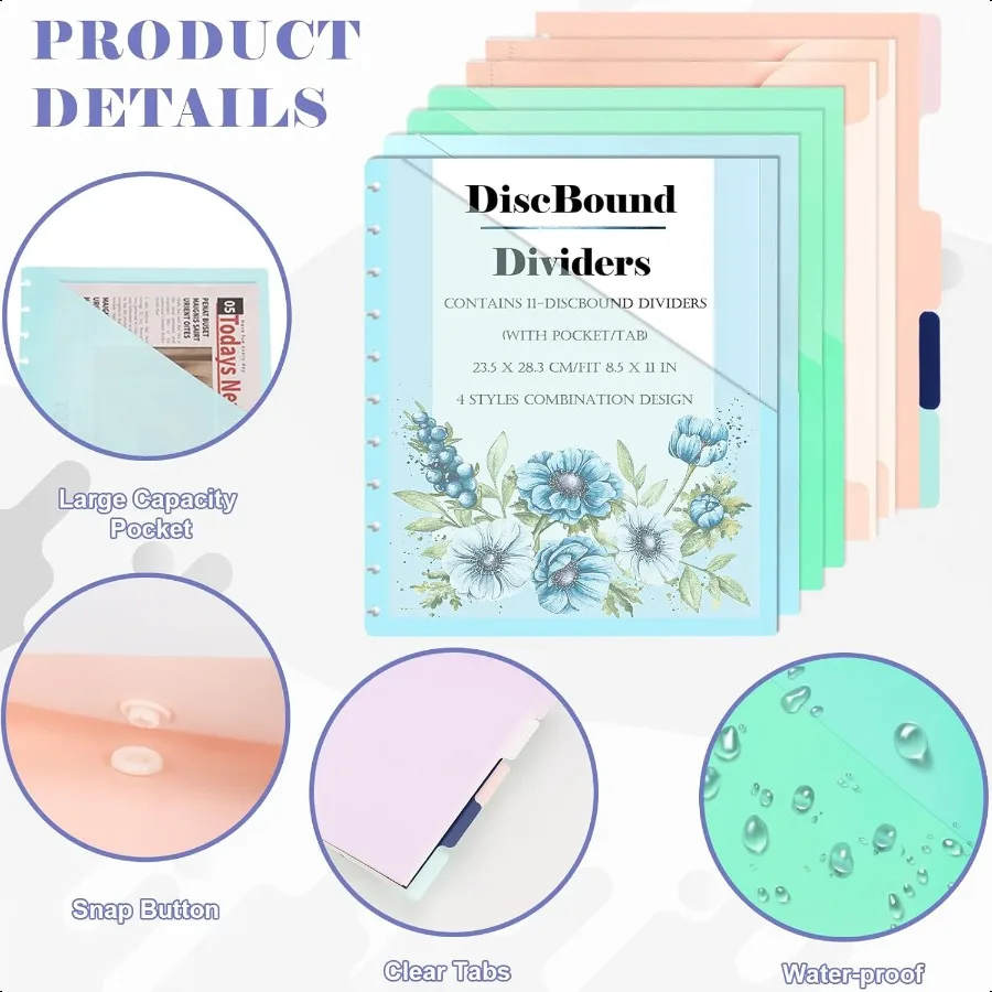 4 stili 11 pezzi formato lettera divisori tascabili discbound inserti tascabili 11 inserti tascabili disco copertura discbound notebook Acco